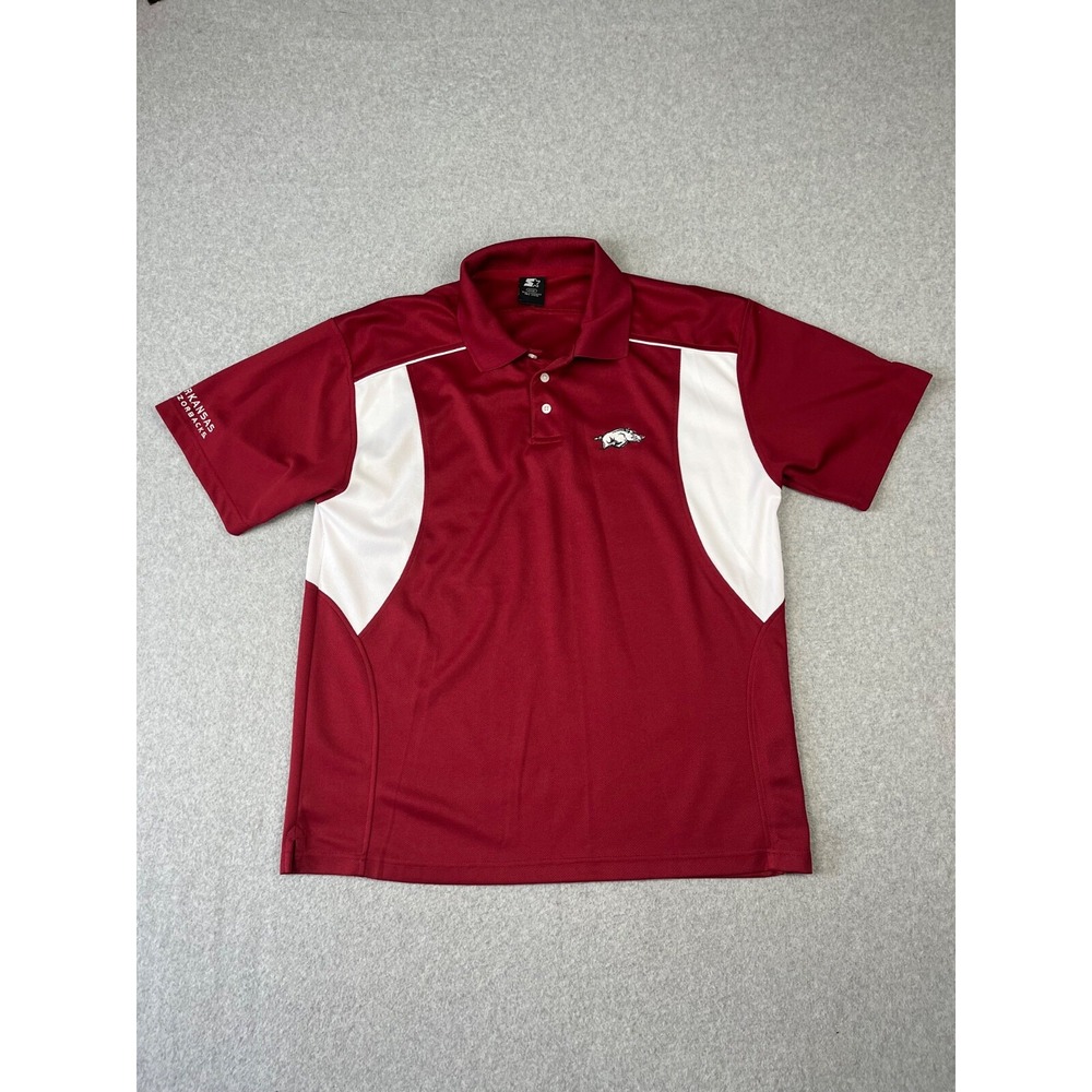 University Of Arkansas Razorback Polo Shirt‎ Mens L Red Starter Lot of 2
